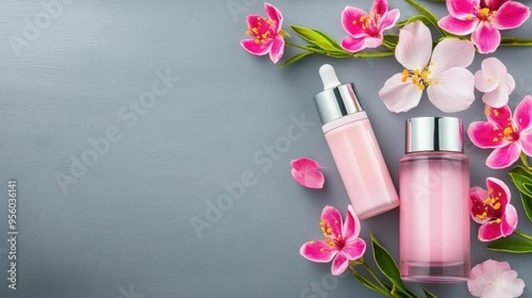 Fototapeta Beauty products with skincare routines and features, luxurious and detailed tones, space for text