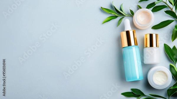 Fototapeta Beauty products with skincare routines and features, luxurious and detailed tones, space for text