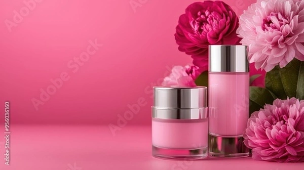 Fototapeta Beauty products with skincare routines and features, luxurious and detailed tones, space for text
