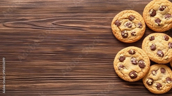 Fototapeta Assorted cookies on a wooden table, sweet and vibrant tones, space for text
