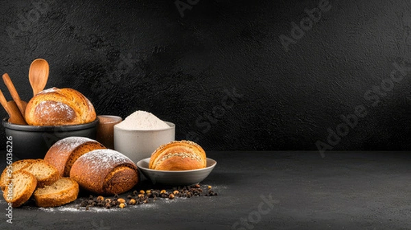 Fototapeta Baking processes with ingredients and ovens, creative and flavorful tones, space for text