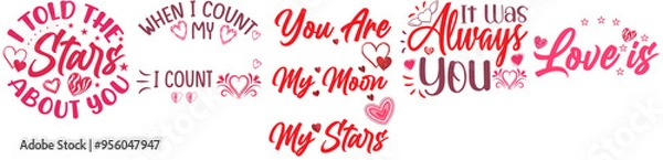 Fototapeta Cute Valentines Typography Tshirt Bundle Typographic Emblems, Typography Pack Vector Illustration for T-Shirt Design, Postcard, Logo