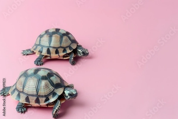 Obraz Two Turtles on a Pink Background