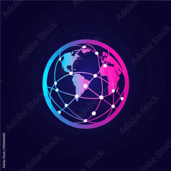 Fototapeta Stylized globe with network lines, symbolizing global connectivity and technological advancement, ideal for tech branding.