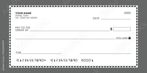 Fototapeta Blank bank cheque template. Check from checkbook for payment cash or voucher. Vector
