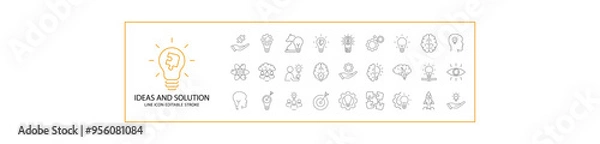 Fototapeta Creative Idea Solution Icon Set In Line Style. Containing innovation, line, creativity, business, symbol, brain, development, vision, startup, etc. Vector Illustration.