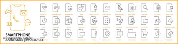 Fototapeta Smartphone Function Icon Set In Line Style. Containing 