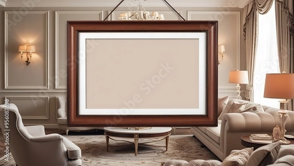 Fototapeta Versatile Frame Mockup Featuring a Contemporary Interior Scene, Perfect for Highlighting Art Prints, Photos, Posters, or Digital Designs with a Touch of Sophistication