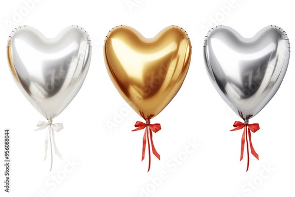 Fototapeta Set of heart foil balloons 3D on transparent background.