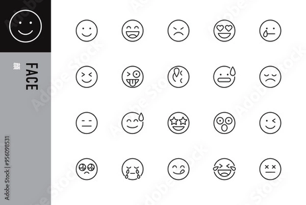 Fototapeta 顔の表情のシンプルなラインアイコン