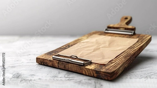 Fototapeta wooden clipboard featuring a blank 