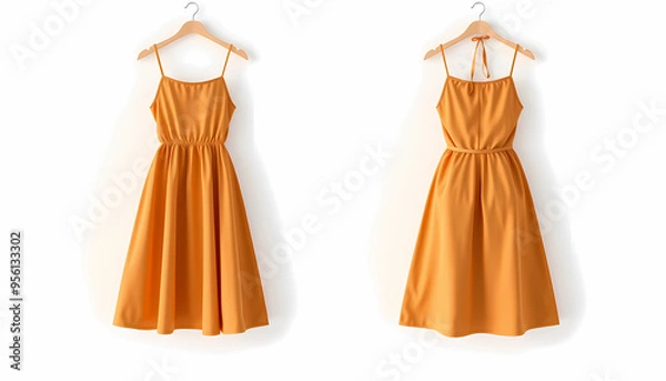 Fototapeta Here's a mockup of a Brown Sun dress with a white wall and a front and back view. Please replace the design with your own.