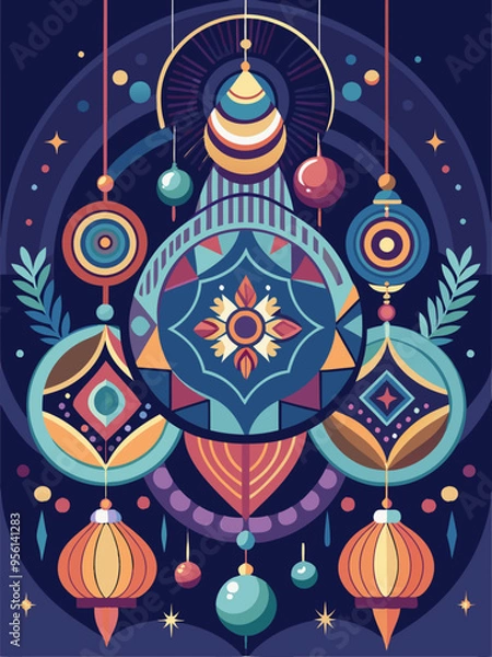 Fototapeta Abstract Ornament Arrangement with Geometric Patterns and Festive Colors