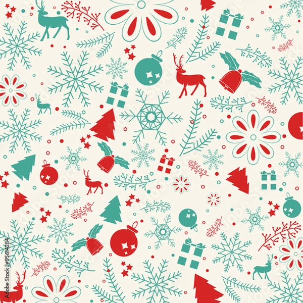 Fototapeta Christmas elements, with text seamless pattern background. EPS10 vector file organized in layers for easy editing. for graphic design