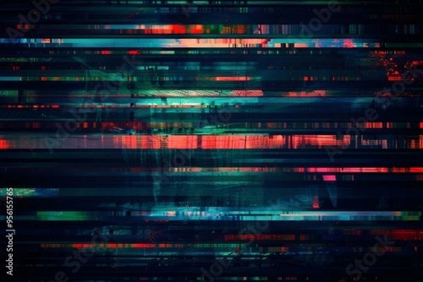 Fototapeta A colorful, pixelated image with a lot of red, blue, and green lines