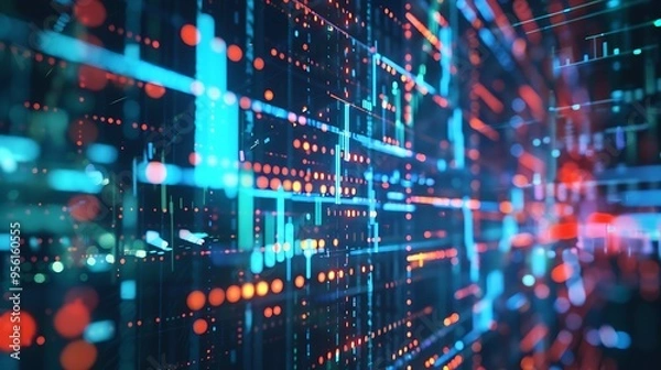 Obraz Abstract digital network with glowing dot lines for Technology connection data concept.