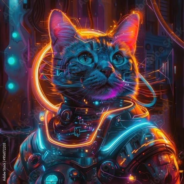 Obraz Cosmic Cat in Neon Armor
