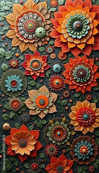 Obraz A vibrant abstract artwork filled with a multitude of flowers