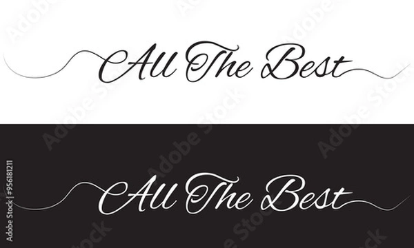 Fototapeta All the best. Beautiful greeting card poster, calligraphy black text word golden star fireworks. Hand drawn, design elements modern brush lettering, isolated on white and black background . EPS 10