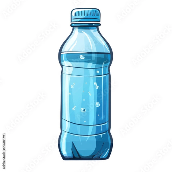 Fototapeta A vibrant illustration of a plastic water bottle filled with refreshing water, perfect for hydration and healthy living themes.