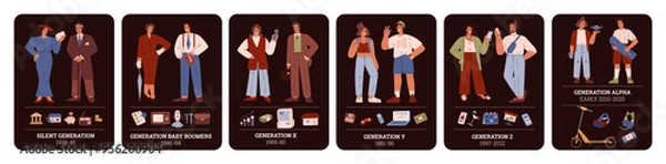 Fototapeta Historical to modern generations vector set