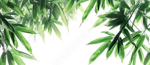 Obraz White background with bamboo leaves providing copy space image