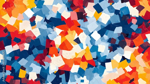 Fototapeta Abstract Geometric Pattern Red Blue Orange Yellow White Digital Art