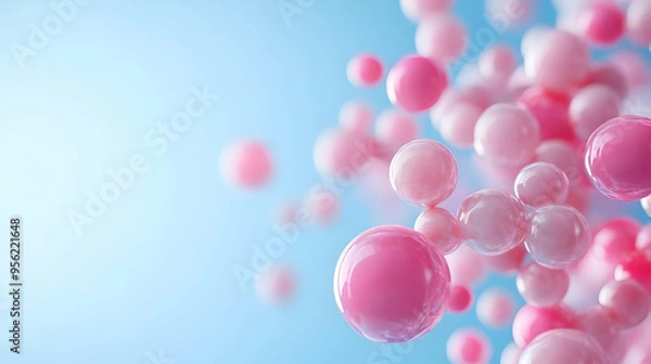 Fototapeta Abstract Pink Bubbles Floating on Blue Background