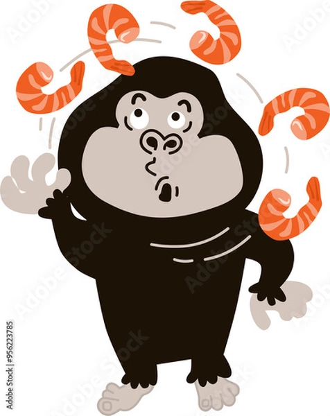 Obraz illustration of a Kin Kong with shrimp cartoon