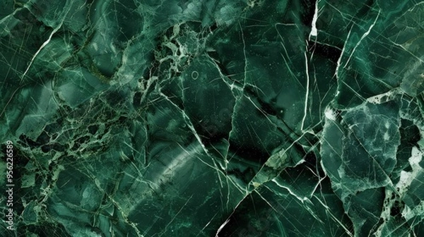 Fototapeta A luxurious seamless pattern of green marble with deep green tones and vibrant white streaks, crafted for high-end decor backgrounds.