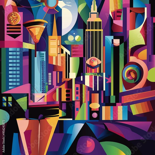Fototapeta Stylized vector graphic of the Las Vegas skyline featuring casinos and skyscrapers