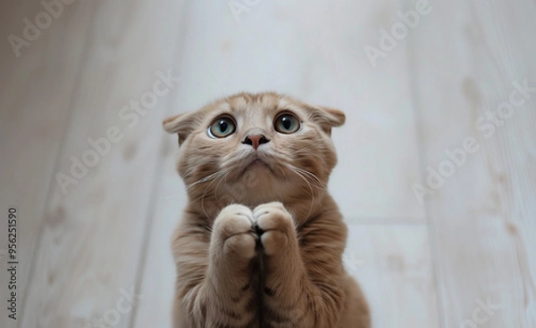 Fototapeta Scottish Fold in begging pose generated by AI