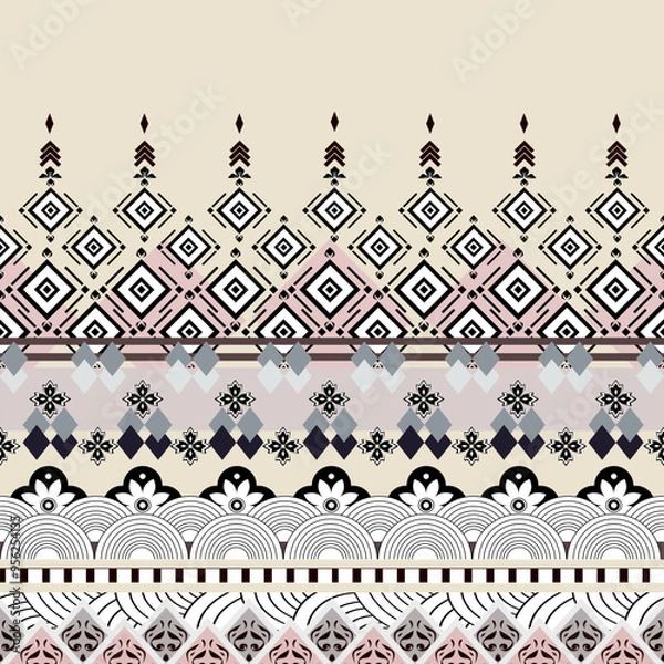 Fototapeta Geometric and Floral Ethnic Pattern with Pastel and Monochrome Accents