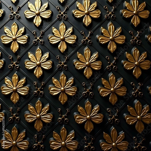 Fototapeta A repeating pattern of brass abstract floral and leaf