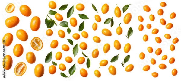 Fototapeta Full-depth field of falling kumquat on white background
