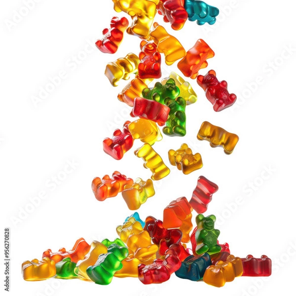 Obraz Colorful Gummy Bears Isolated on Transparent or White Background, PNG