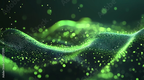 Obraz Abstract background of green rays particles