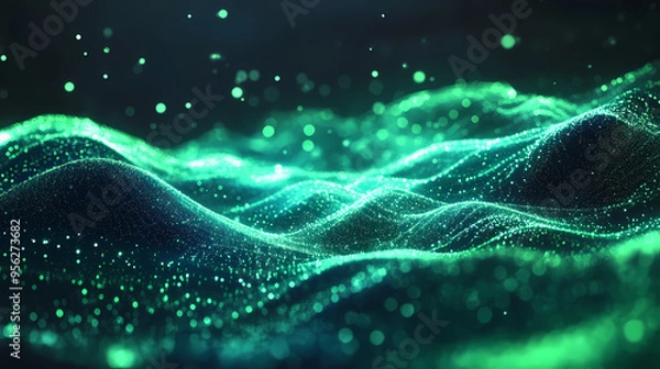 Obraz Abstract background of green rays particles