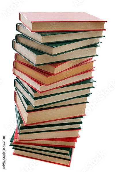 Fototapeta Tower of red and green books on a white background