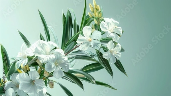 Fototapeta Queen of Siam oleander Wrightia sirikitiae with white blooming flowers