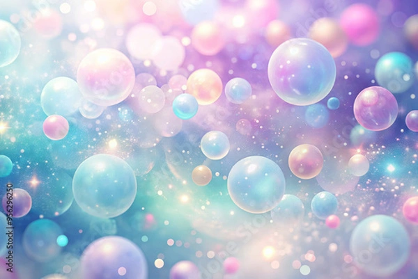 Obraz Pastel Colored Bubbles and Soft Floating Particles in a Fantasy Background