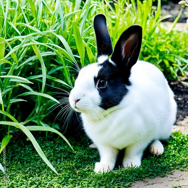 Obraz white rabbit on green grass