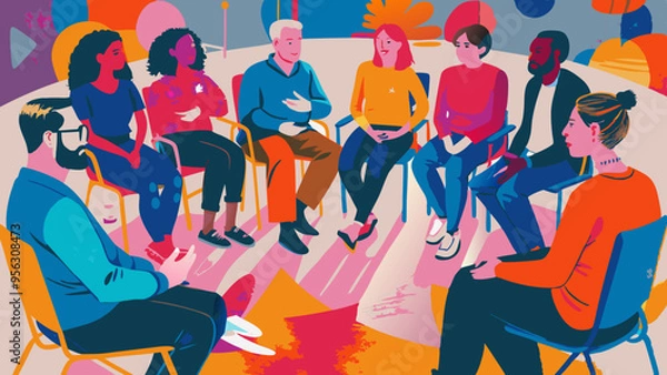 Fototapeta Diverse Group of People at a Colorful Community Meeting