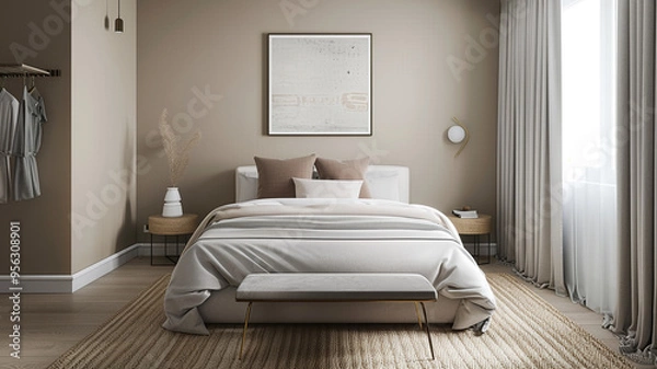 Fototapeta a minimalist bedroom with a single accent piece and neutral tones