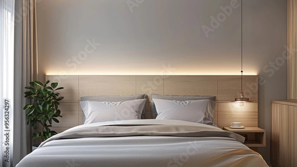 Obraz an image of a minimalist bedroom with a sleek headboard and simple decor