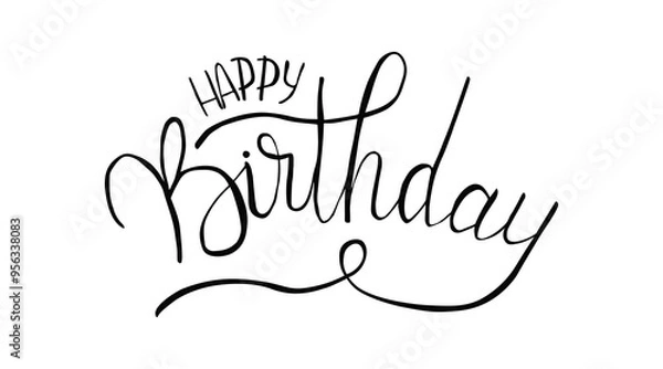 Fototapeta Happy Birthday. Beautiful greeting card poster with calligraphy black text. Hand drawn, design elements.