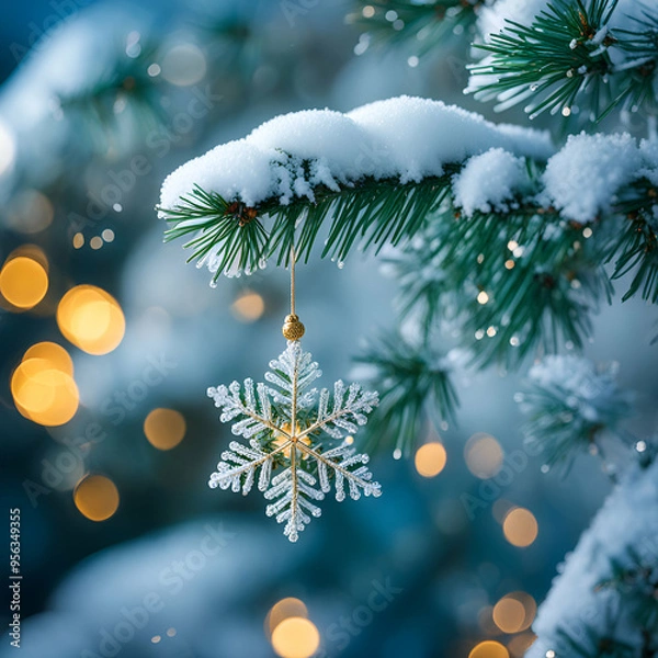Fototapeta christmas tree with snow