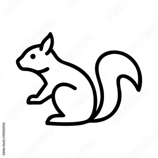 Obraz Icon of Sitting Squirrel in Minimalist Line Art, Black and White, Nature Concept