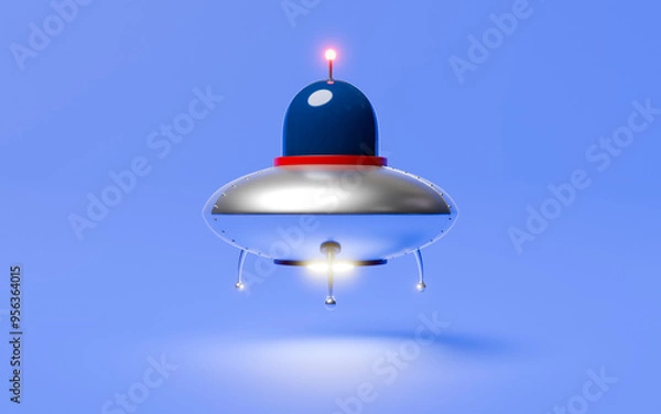Fototapeta A UFO hovering on blue background