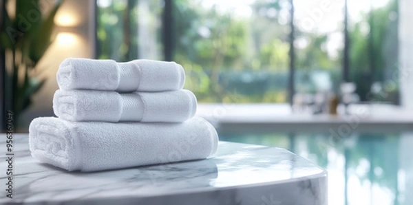 Fototapeta Spa Towels Poolside.